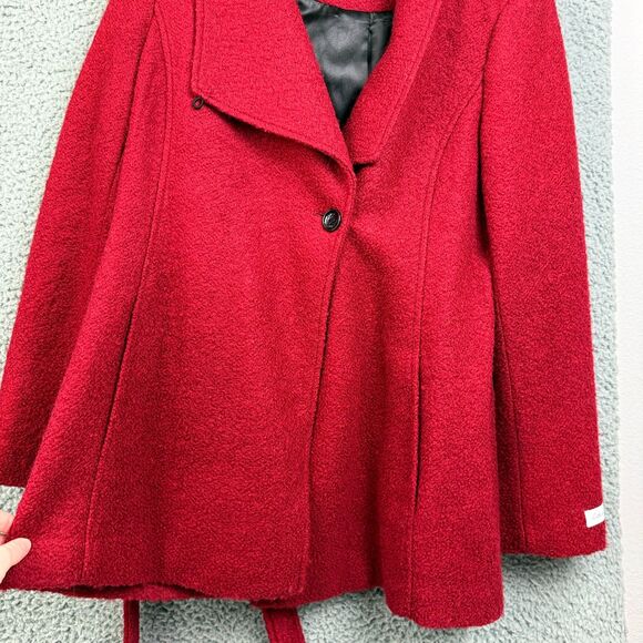 Calvin Klein Red Wool Belted Wrap Coat Women’s 14 Fully Lined Designer Jacket - Picture 5 of 10